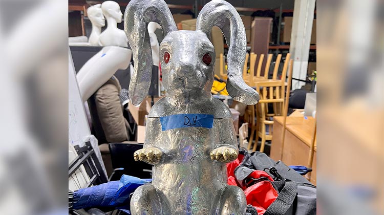 Silver bunny statue with red eyes Silver bunny statue with red eyes