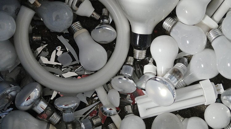 How to dispose of any type of light bulb A collection of different types of light bulbs, including incandescent, halogen, LED, and CFL bulbs, and fluorescent tubes