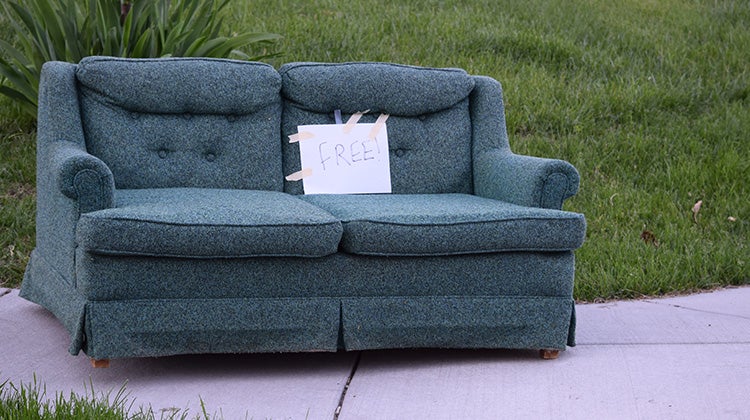 Get rid of old couch 2 Old couch ready to be disposed of