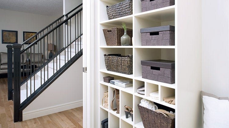 Entryway with wicker storage baskets Entryway with wicker storage baskets